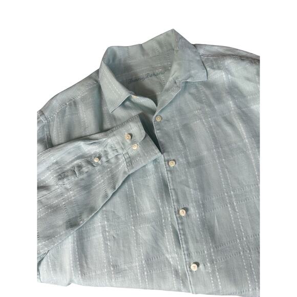 Tommy Bahama 100% Linen Mint Green Long Sleeve Button Up Shirt Men's Sz L - Picture 1 of 9